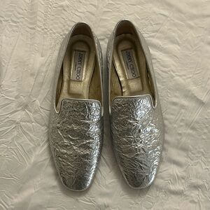 Jimmy Choi Silver loafers size 38 Like New